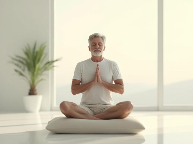 Person meditating peacefully in a calm environment